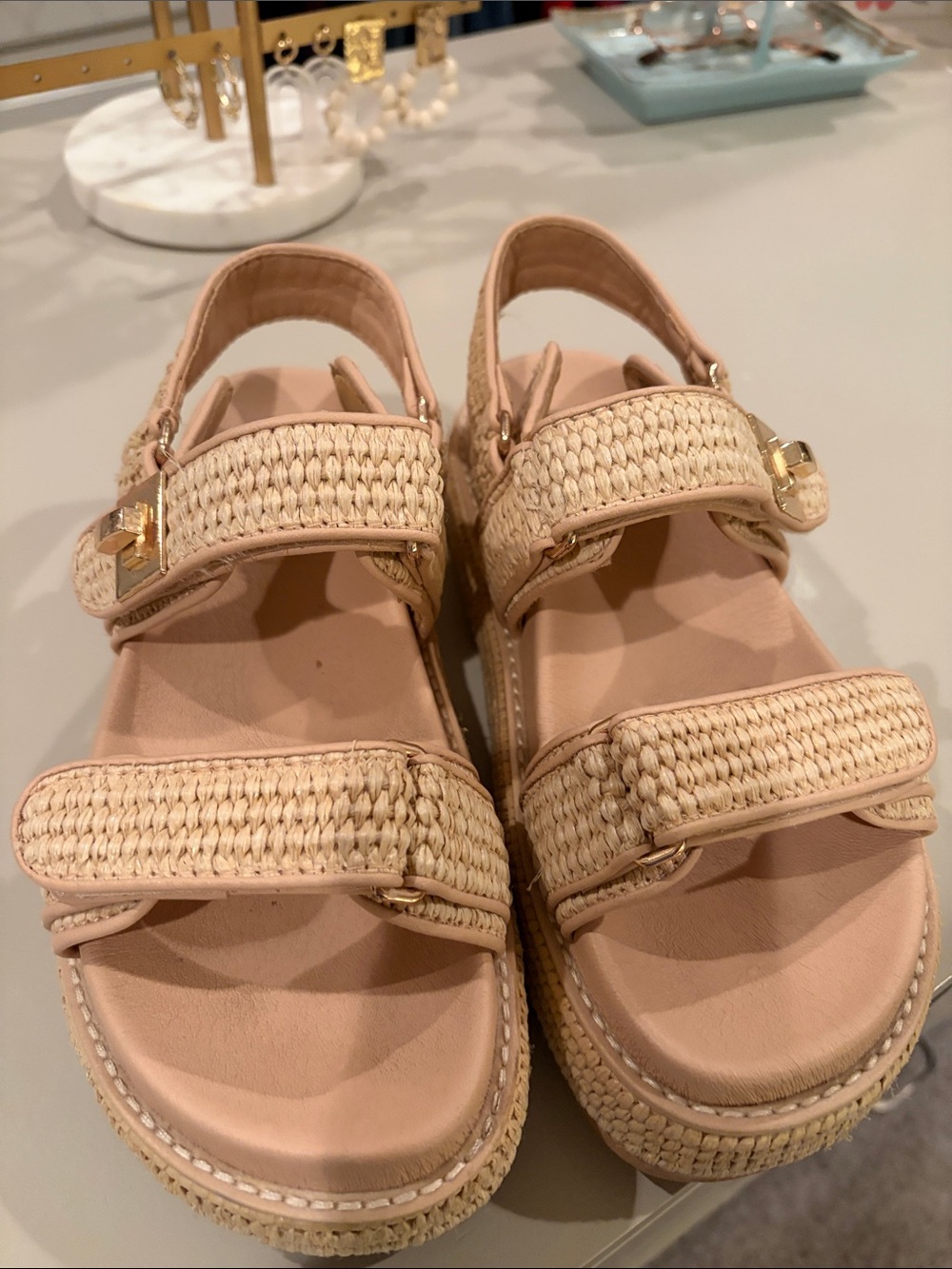 Steve Madden Beige Woven Platform Sandals